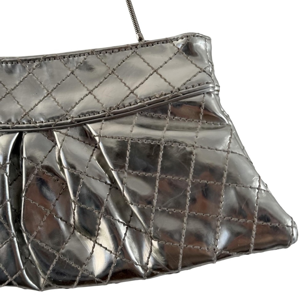 Steve Madden Quilted Shoulder Bag Womens Silver Metallic Evening Purse - Picture 7 of 15